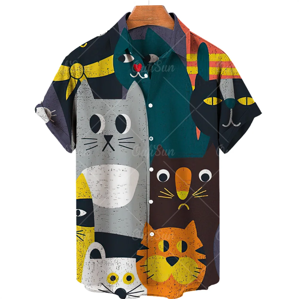 2023 men's shirt animal cat print shirt pattern T shirt fashion short sleeved Harajuku shirt