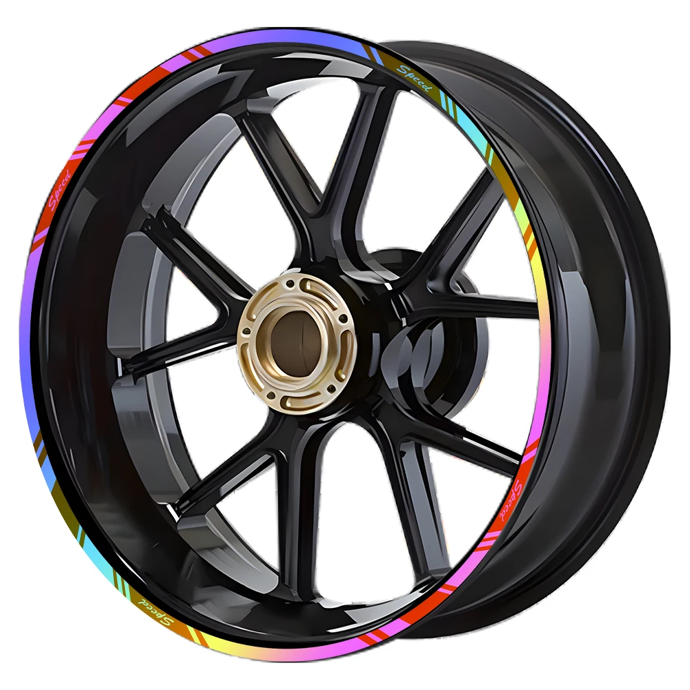 Vibrant Rainbow Wheel Stickers - 17 Rim Tape for Car and Motorcycle Styling