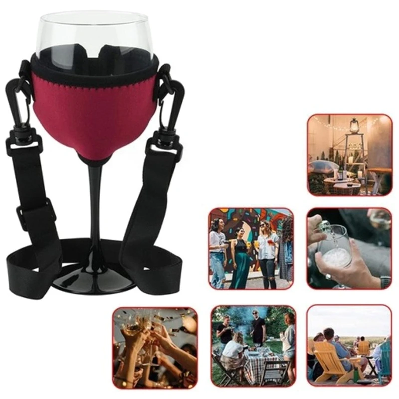 Portable Wine Glass Holder Strap Wine Sling Yoke Glass Holder Support Neck Strap For Birthday Cocktail Tools 4PCS