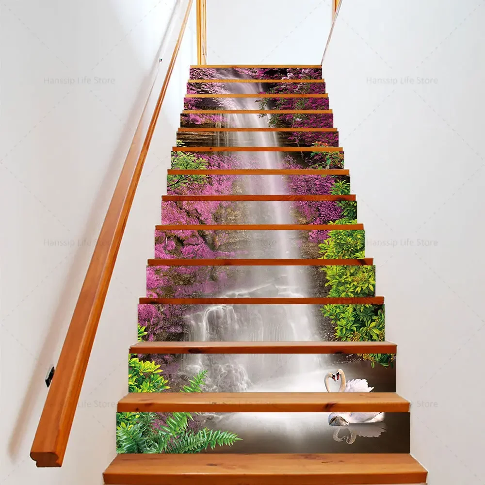 Floor Stickers Vinyl Stair Nosing Natural Landscape Staircase Stickers Decal Waterproof Vinyl Floor Landscape Stairway Riser Covering 6pcs/13pcs