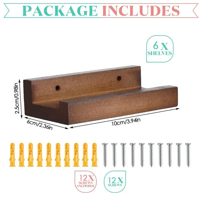 6PCS Wood Vinyl Record Shelf Wall Mount Small Wall Record Holder Display Shelf Vinyl Record Shelves Record Album Display Holder 6