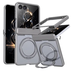 Shockproof Magnetic Transparent Protective Case with Folding Ring Stand and Hinge Protection - Galaxy Z Flip 8 (Grey)