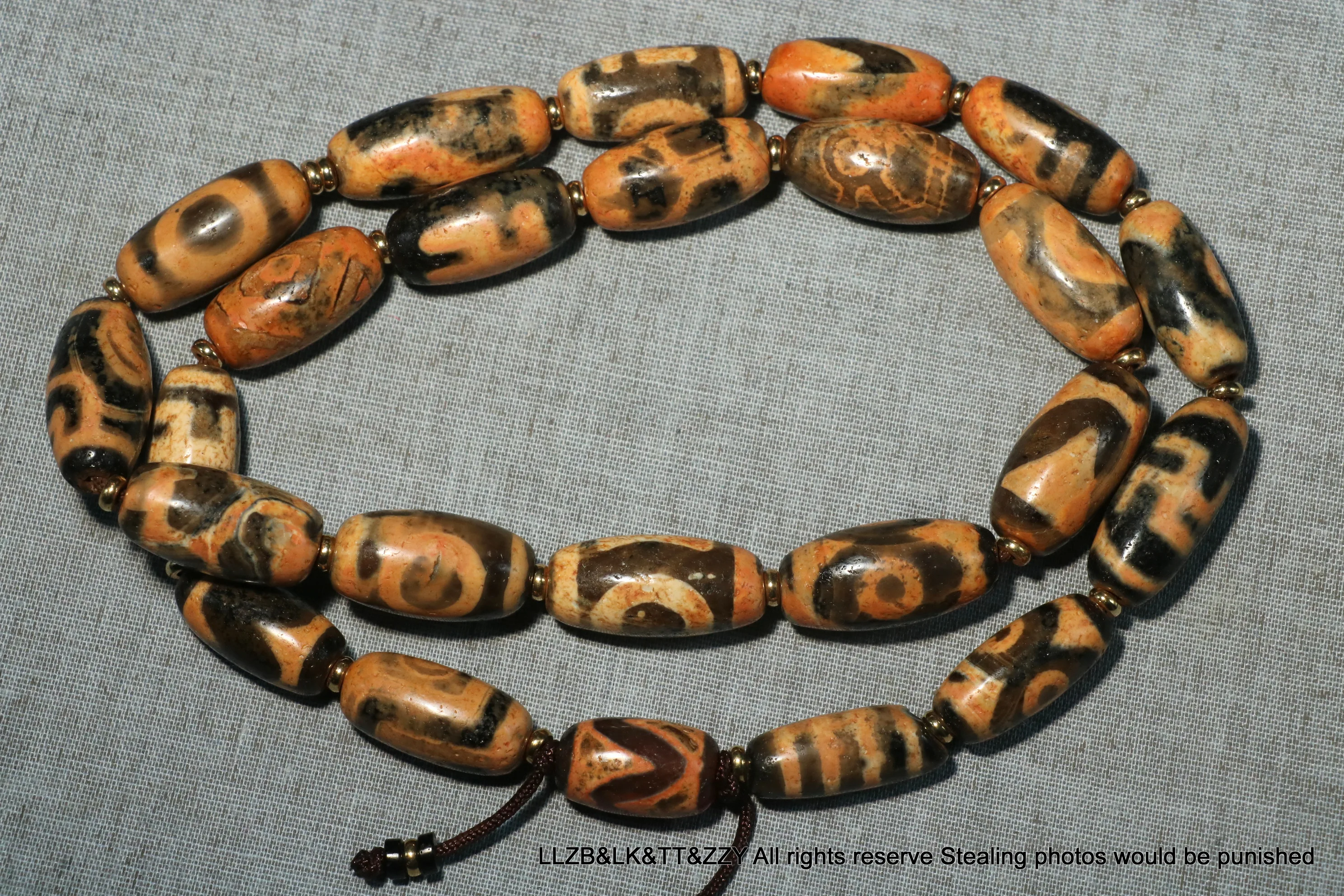 

Royal Treasure Energy Tibetan Old Oily Agate Multy Symbol dZi Bead necklace Lkbrother