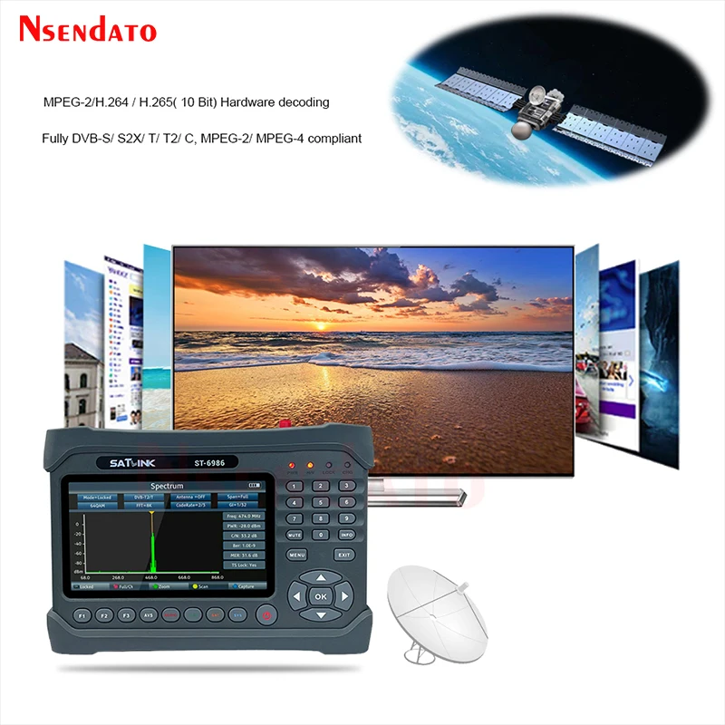 Satlink ST-6986 DVB-S2/S DVB T/T2 DVB-C Satellite signal finder locator H.265 HEVC MPEG-4 signal Meter Finder satlink ST6986