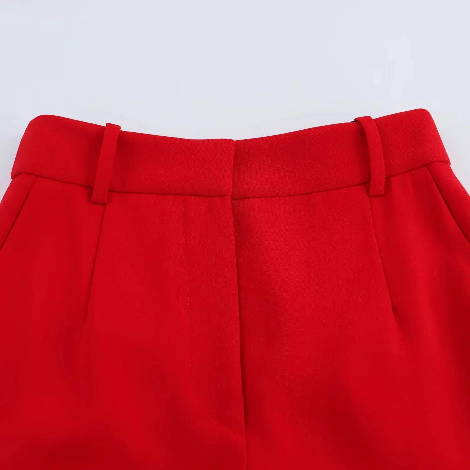 Lady Chic Red Vest Blazer Suit V Neck Sashes Sleeveless Blazer High Waist Wide Leg Pants Fashion Summer Sets