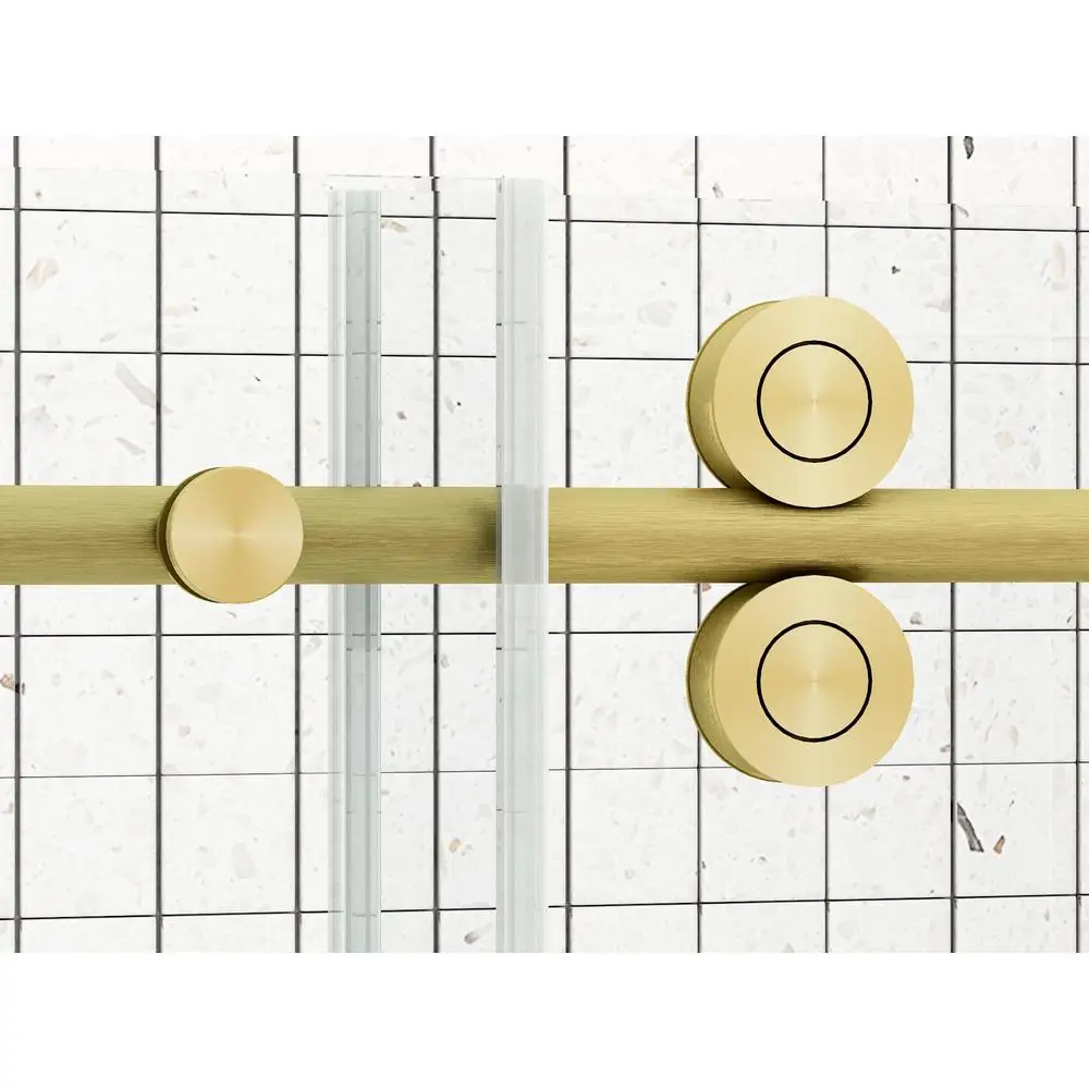 48" W x 76" H Frameless Sliding Glass Shower Door with Handle Clear Tempered Glass Stainless Steel Frame Adjustable Installation 3
