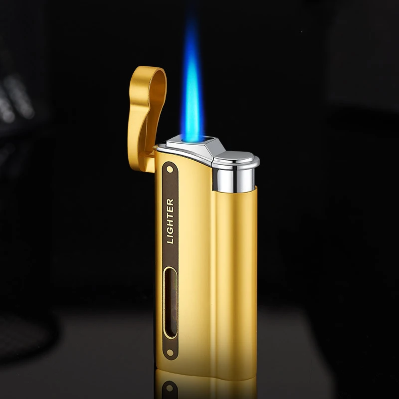 Metal Electroplating Direct Blue Flame Windproof Inflatable Cigarette Lighter Visual Window DK7701 bbq lighter butane gas lighter cigarette lighter