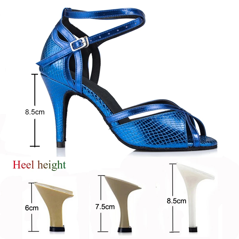 Summer Latin Dance Shoes Women's Salsa Tango Ballroom Party Girls High Heels Blue Silver Orange Women's Sandals
