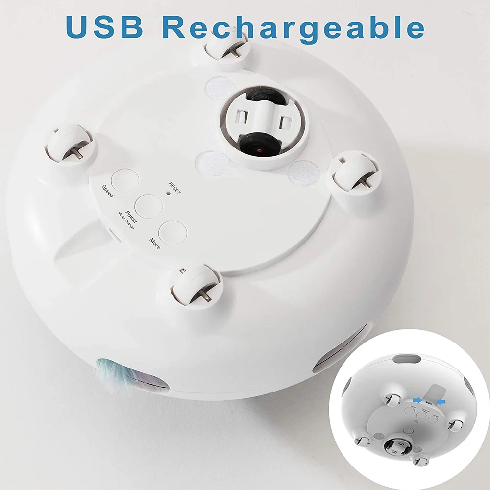 UFO 인터랙티브 고양이 장난감, 업그레이드된 팝앤플레이 장난감, 회전하는 깃털, USB 충전, 스마트 모드, 실내 고양이의 지루함 해소