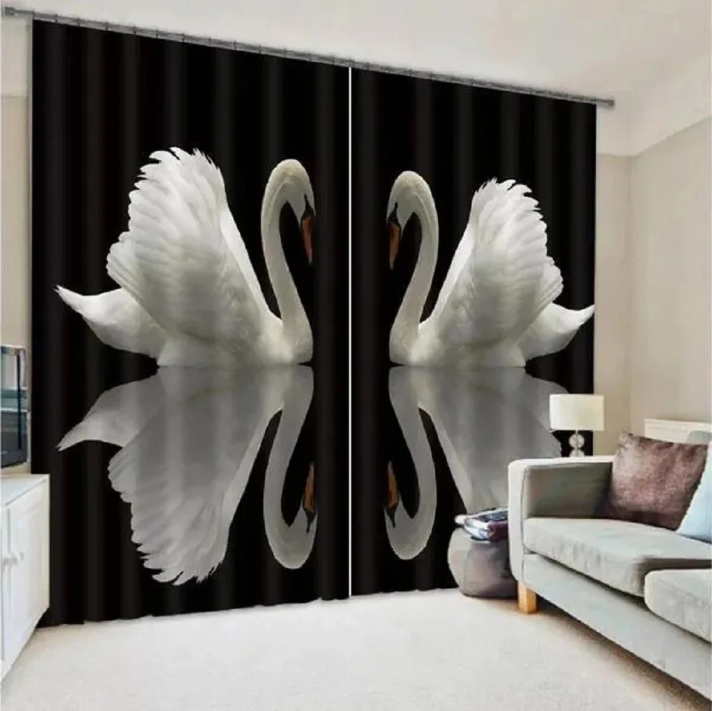 

3D Digital Printing Swan Pattern Bedroom Living Room Window Curtains 2 Panels