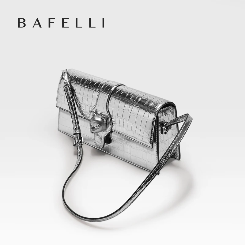 BAFELLI NEW WOMEN'S LUXURY BAGS CAT BRAND FASHION HANDBAG SILVER LEATHER CLUTCH STYLISH EVENING CASUAL PURSE HIGH QUALITY