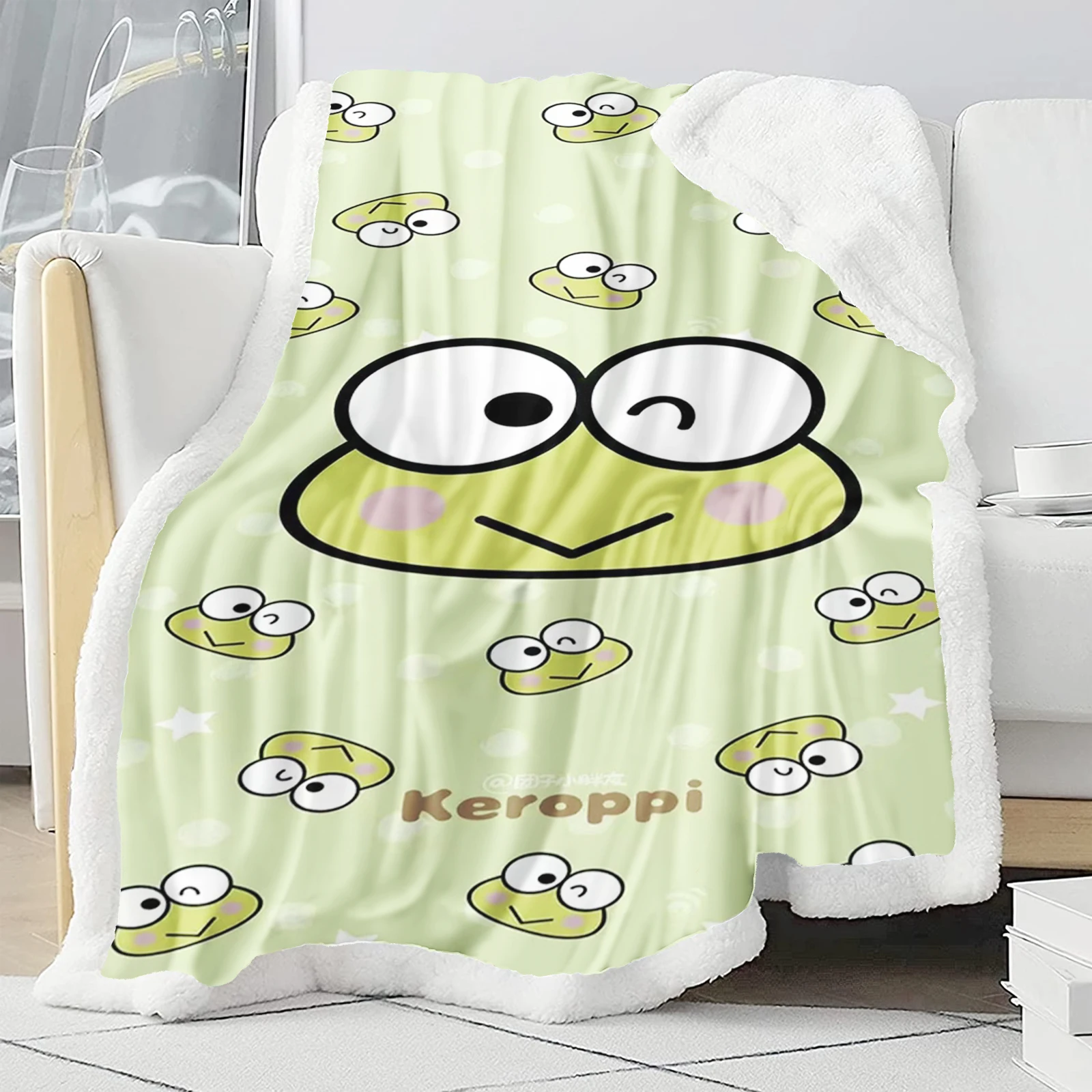 

Sanrio Keroppi Flannel Blanket Skin-Friendly Cartoon Children Cute Printing Nap Furry Children's Gifts Fluffy Sofe Throws