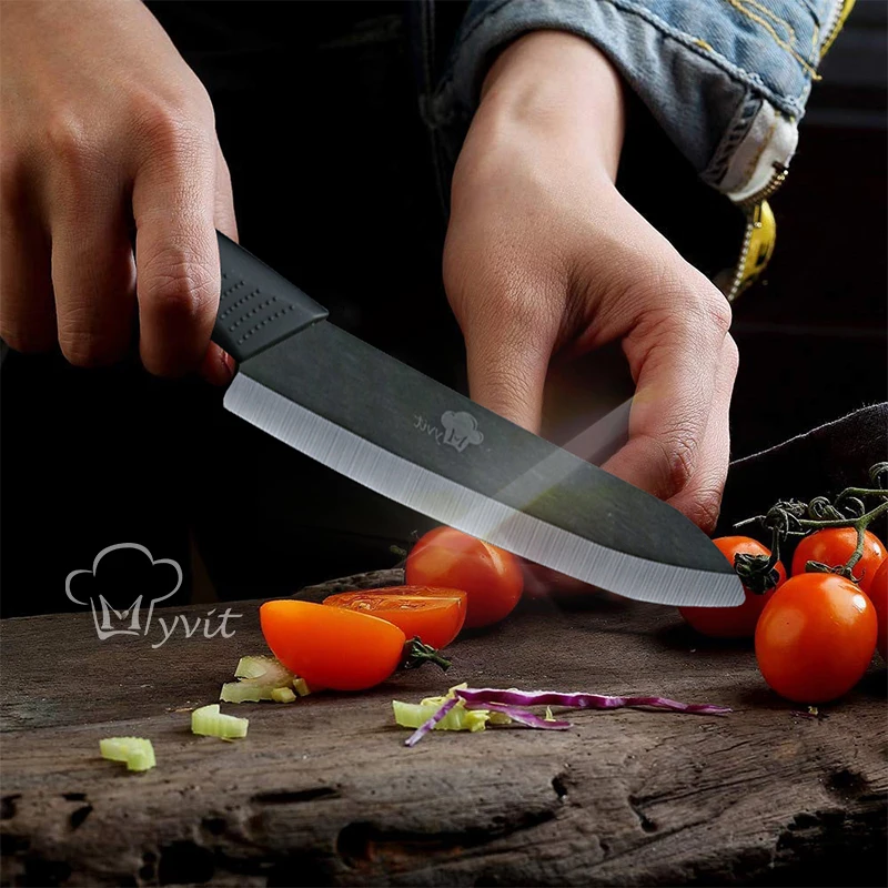 Ceramic Knife Set of 5,Sharp Ceramic Knife with Sheath,Steak Knife,Black  Kitchen Knives With Anti-Slip handle,Includes 6Chef Knife,5Utility