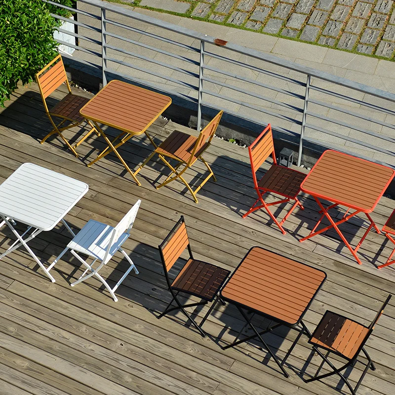 Table and Chair Set Household Modern Patio Folding Outdoor Balcony Garden Furniture Wood Iron Dining Table and Chair Combination
