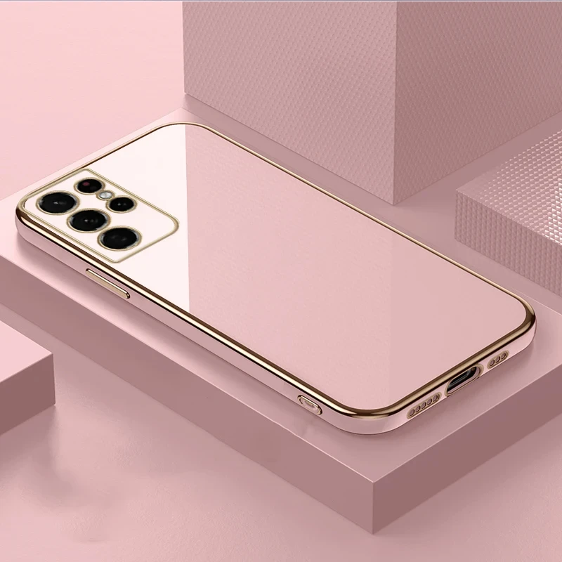 Luxury Plating Square Phone Case For Samsung Galaxy S23 S22 S21 S20 FE Plus Ultra A14 A24 A34 A54 A04S Silicone Protector Cover