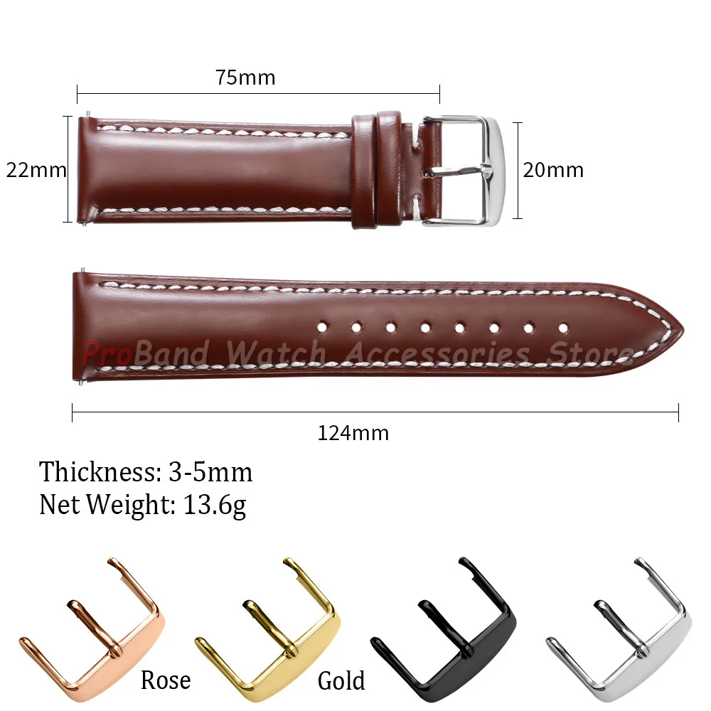 Glossy Stitching Leather Watchband - Quick Release, Waterproof, Unisex Design
