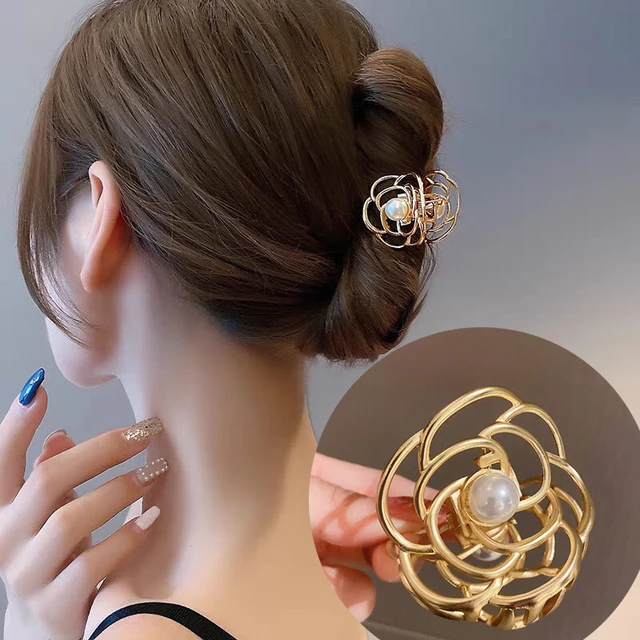 AWAYTR Rhinestone Metal Hair Claw Crab Clip For Women Girls Shiny Barrette Hairpin Crystal Pearl Hair Accessories Jewelry Gift CB1096A