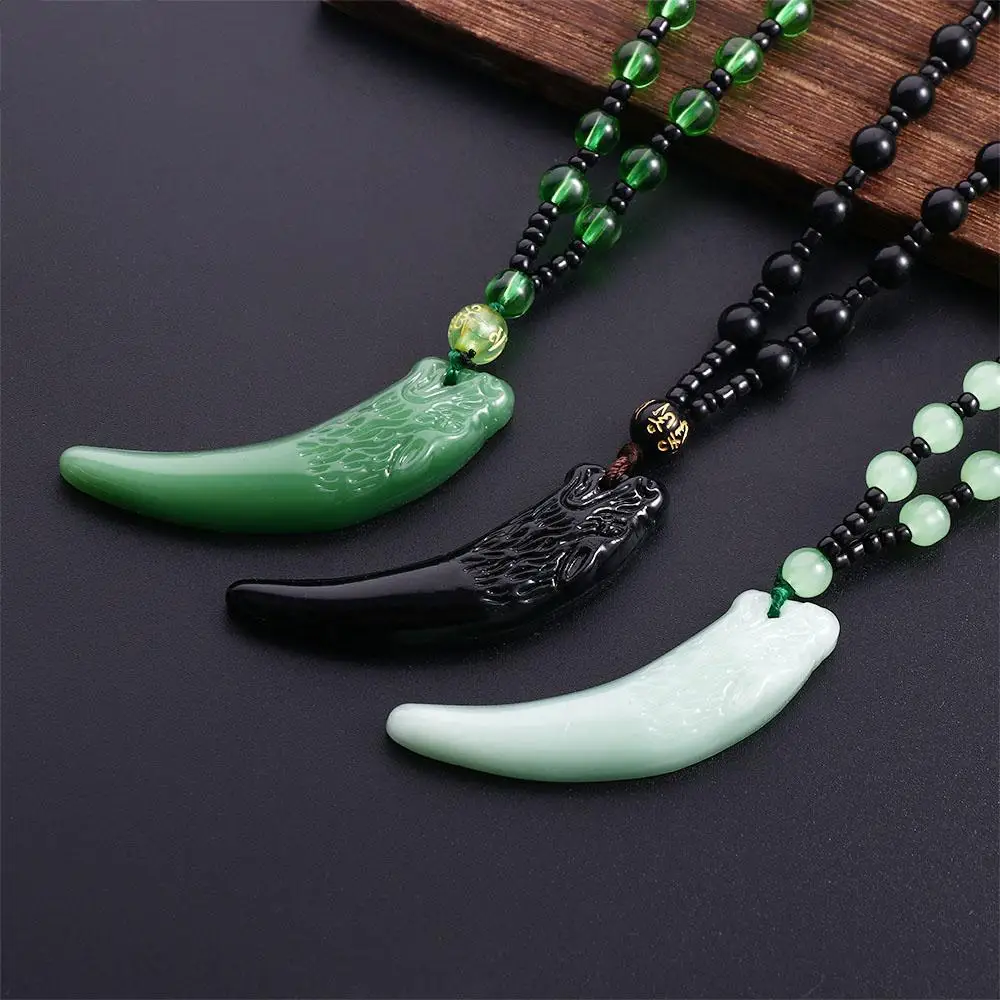 Jade Small Bead Wolf Tooth Pendant Couple Niche Design Chinese Style Necklace Girl Necklace Fashion Jewelry Men