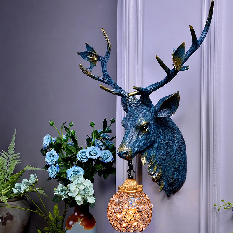 

Modern Deer Horn Resin LED Wall Lamp Corridor Lamps Deer Head Remote Control Bedside Bedroom Living Room Wall Lights Lighting