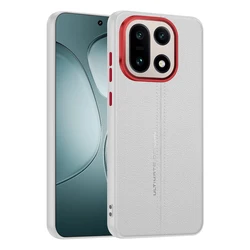 Luxury Leather Frosted Shockproof Bumper Case with Metal Lens Frame for OnePlus 15 (WHITE)