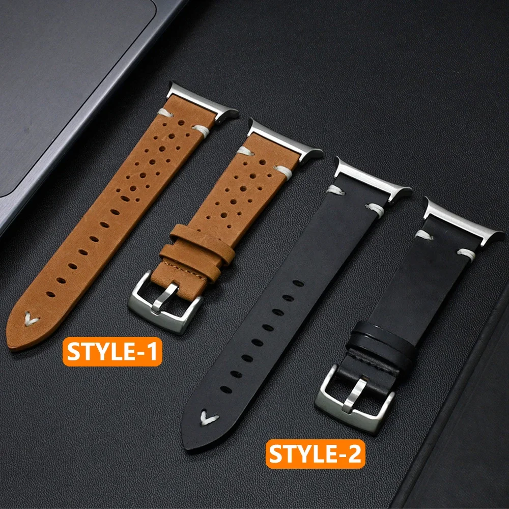 Luxury Genuine Leather Breathable Watch Strap with Curved End Bracelet