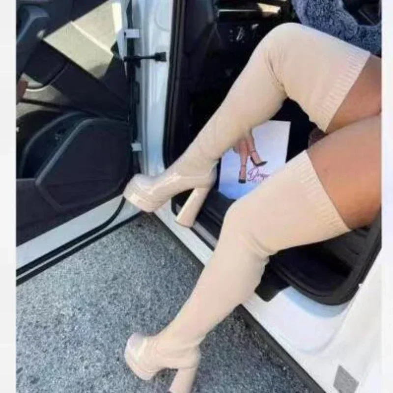 2023 Autumn Elastic Over The Knee Sock Botas Women's Big Size Chunky Heel Pumps Platform Fashion Boots for Women High Boots