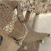 Sexy Round Collar Long Sleeve Wrap Dress Knitting Hollow Out Beachwear Cover Up Summer Holiday Beach Elegant Long Dress - Image 6