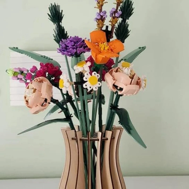 Vase, Wooden Puzzle Vase, Fake Bouquet Building Block Set Display Stand, Gift For Flower Lovers 4