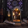 DIY Book Nook Wooden Miniature Model Kit Gothic Church Architecture Bookend Assembled 3D Puzzle Bookshelf Home Decor Adult Gifts 3