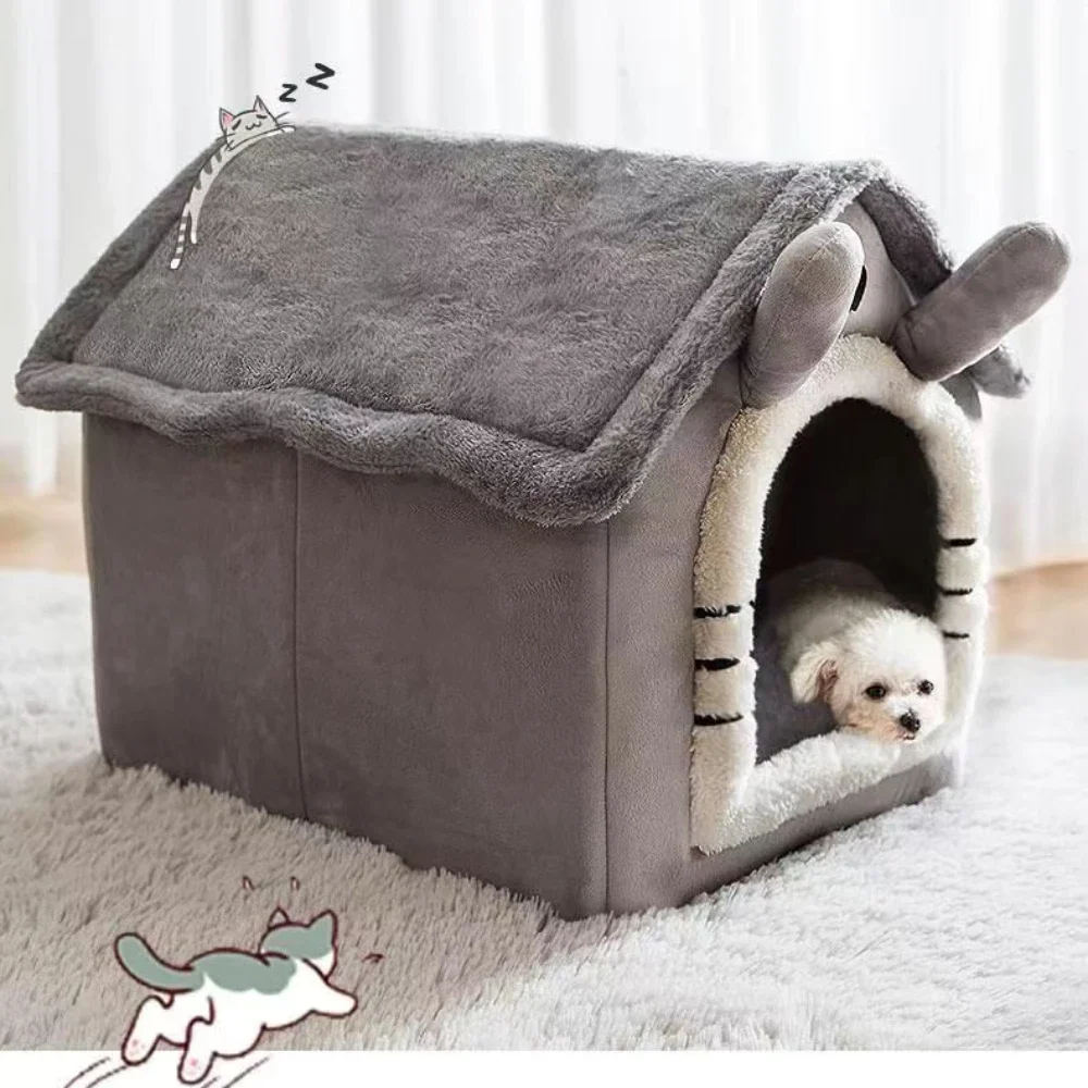 부드러운 고양이 침대, 깊은 수면, 작은 강아지 겨울 집, 탈착식 쿠션 및 밀폐형 애완 동물 텐트, 새끼 고양이 강아지 및 고양이용