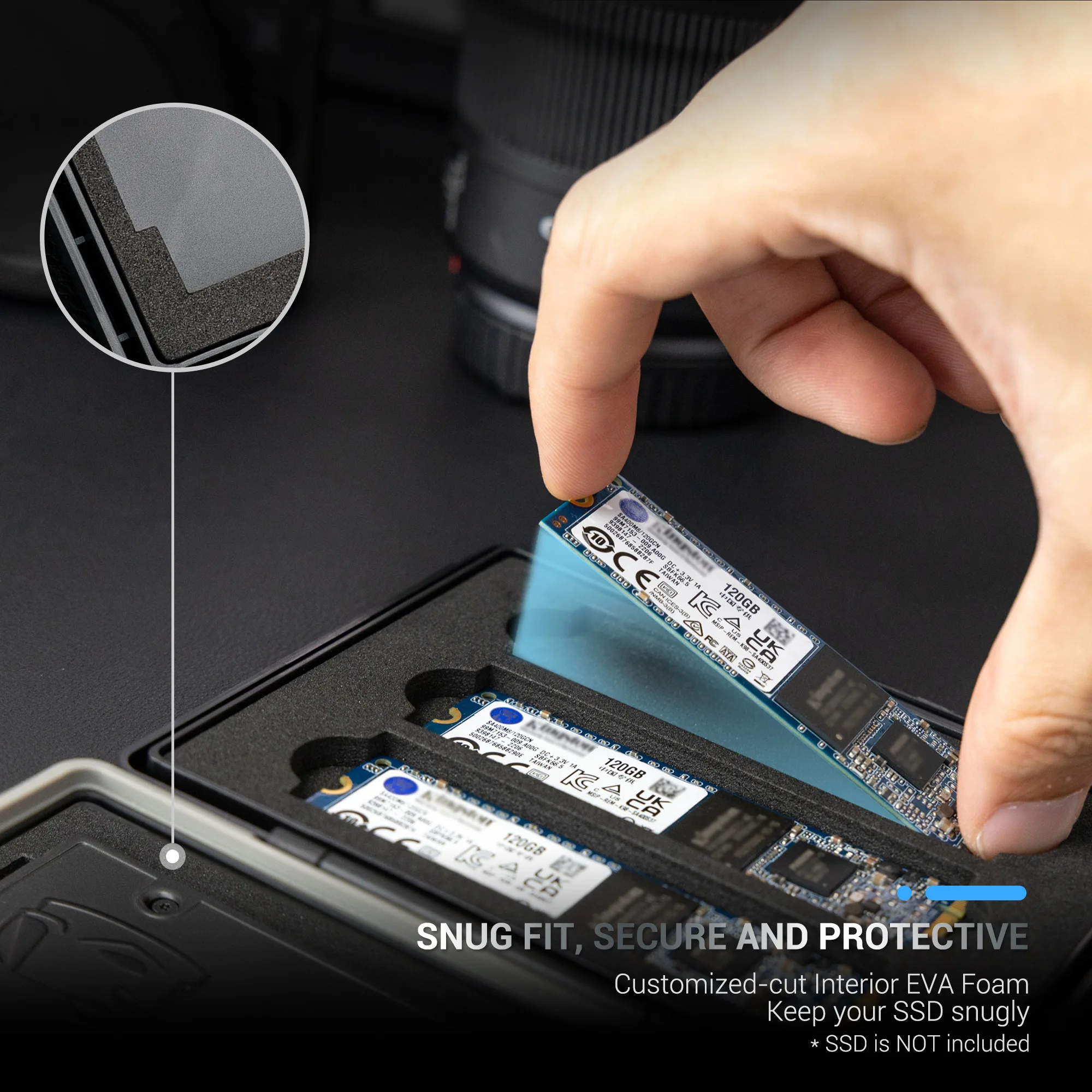 JJC 휴대용 SSD 휴대용 케이스 충격 방지 보관함 홀더 EVA 폼 3x M.2 NVME 2280 & 1x2.5 내장 솔리드 스테이트 드라이브용