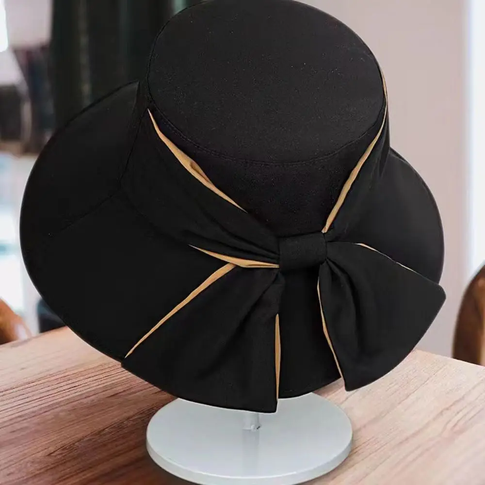 

Fashion Bow Tie Fisherman Hat 2024 Outdoor Summer Beach Sun Cap UV Proof Sun Protection Hat Wide Large Brim Women Bucket Hat