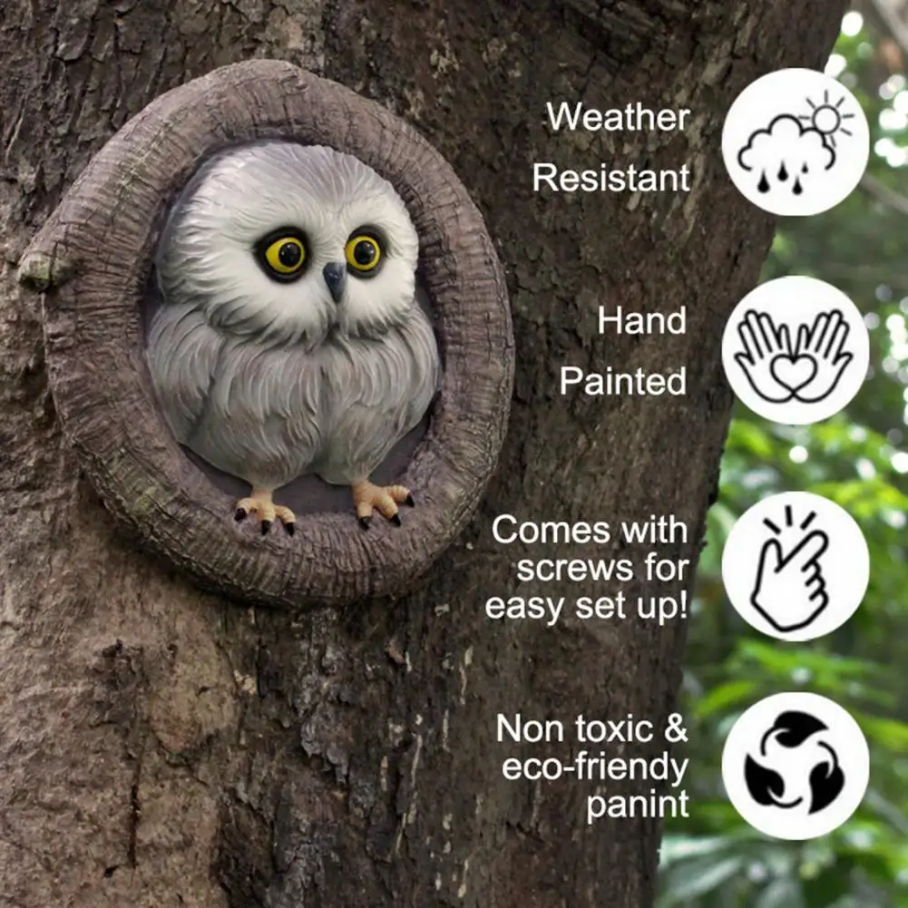 

Owl Statue Resin Owl Sculpture Tree Hanging Ornament for Yard Garden Decoration Unique Outdoor Tree Statues Novelty Garden Art