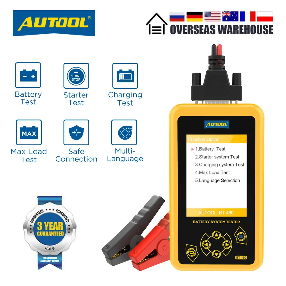 AUTOOL BT460 Car Battery Tester Automobile Battery Analyzer Load Tester Machine Charging Starting Systems 12V 24V