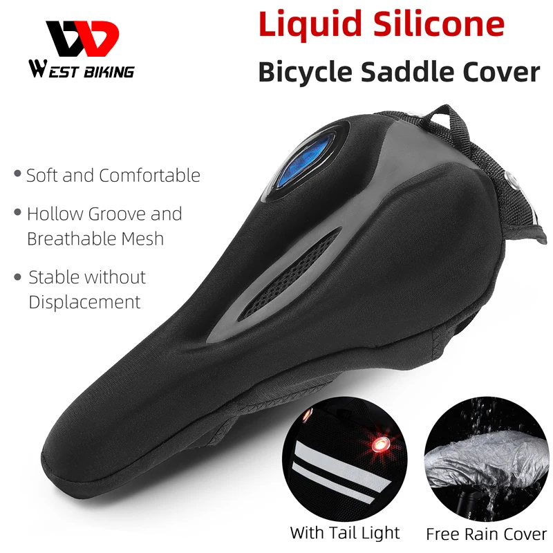 

WEST BIKING Saddle Cover with Taillights Cycling Seat Cover Waterproof Gel Memory Foam Bicycle Cushion With Rain Cover