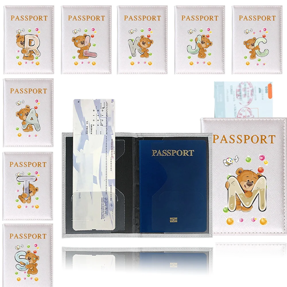

Passport Case Travel Passport Cover PU Leather Material Passport Holder Case Multifunctional Waterproof Wallet Bag Bear Pattern