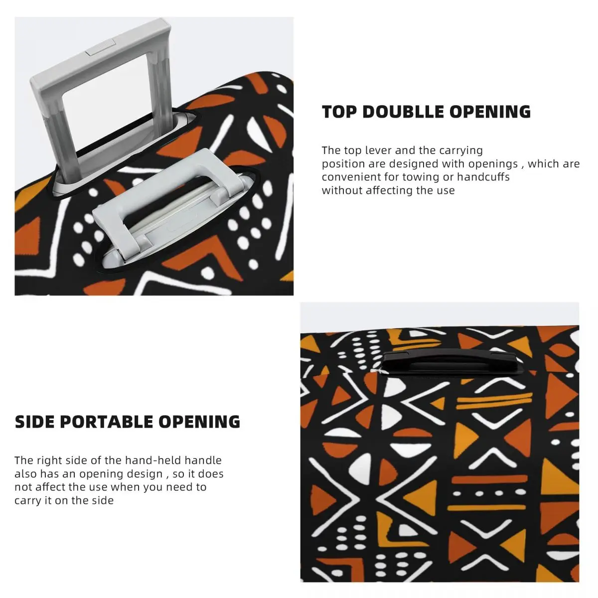 Orange Bogolan African pattern luggage cover protector Africa ethnic tribal art travel suitcase protective cover for 18-32 Inch
