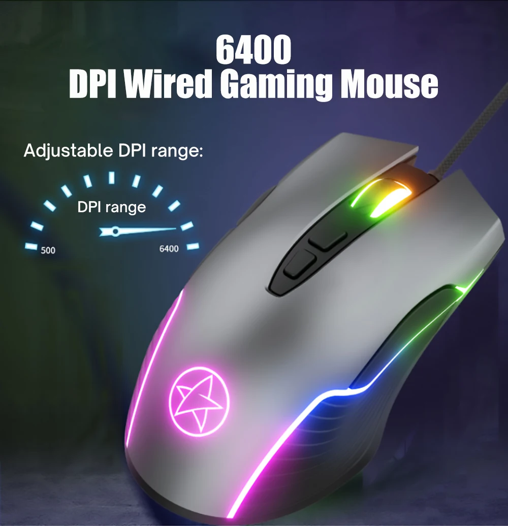 RGB Wired Mouse 7 Buttons Lighting ABS Material Frosted Feel Optical 6400 DPI  Mice Gaming Mouse For Desktop Computer Laptop silent computer mouse