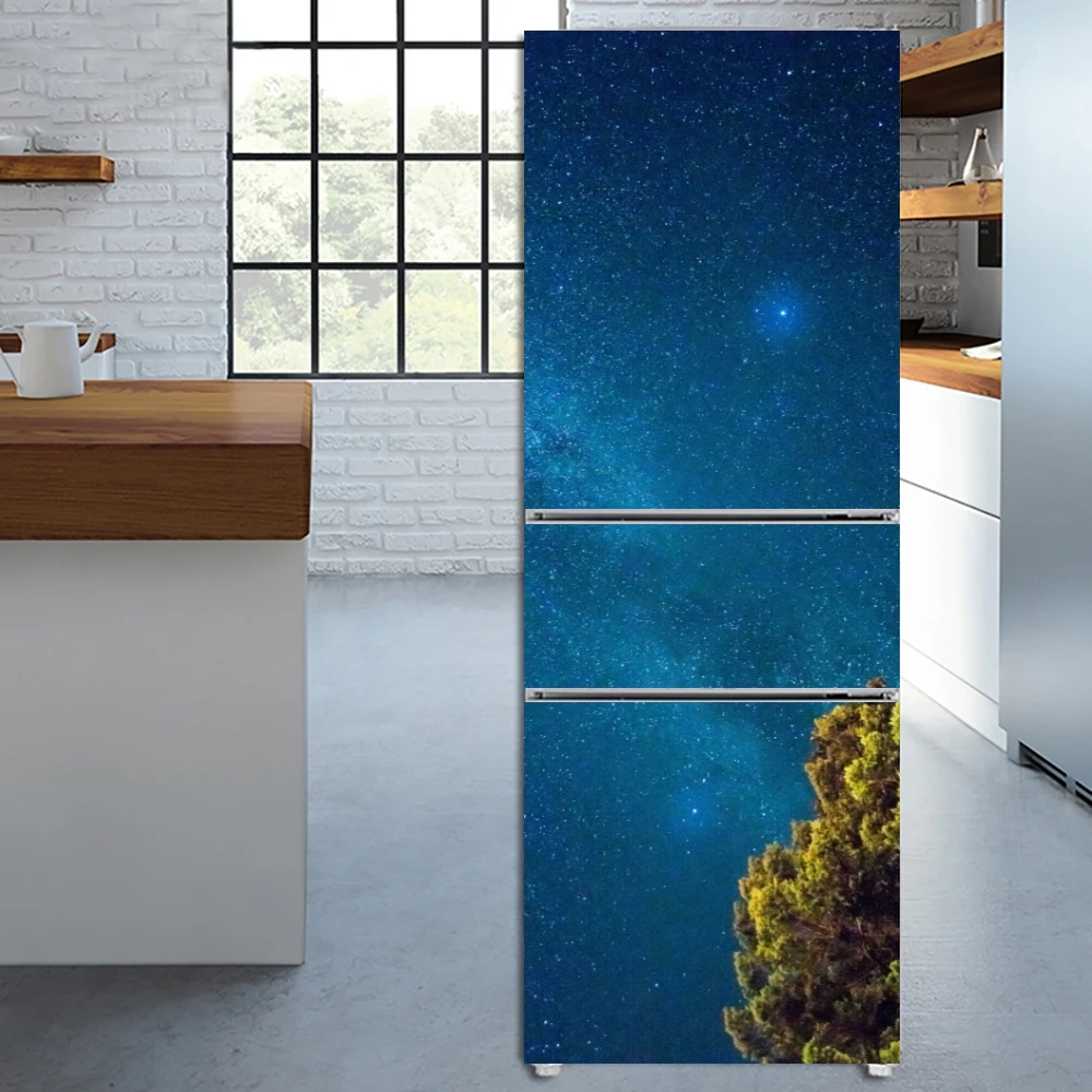

Наклейки с изображением звездного неба на дверь, Настенная Наклейка с морозильником, виниловая пленка, Декор, забавная наклейка, искусство, роспись на кухню