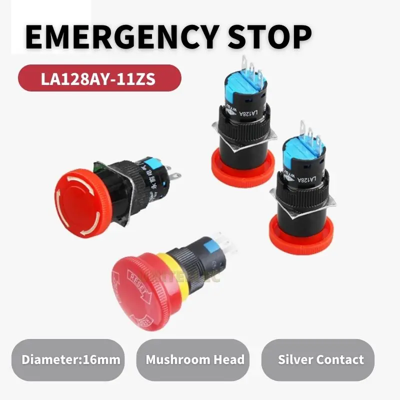 

Uniteelec LA128AY-11ZS 16mm Mushroom Type Power Emegency Push Button Switch