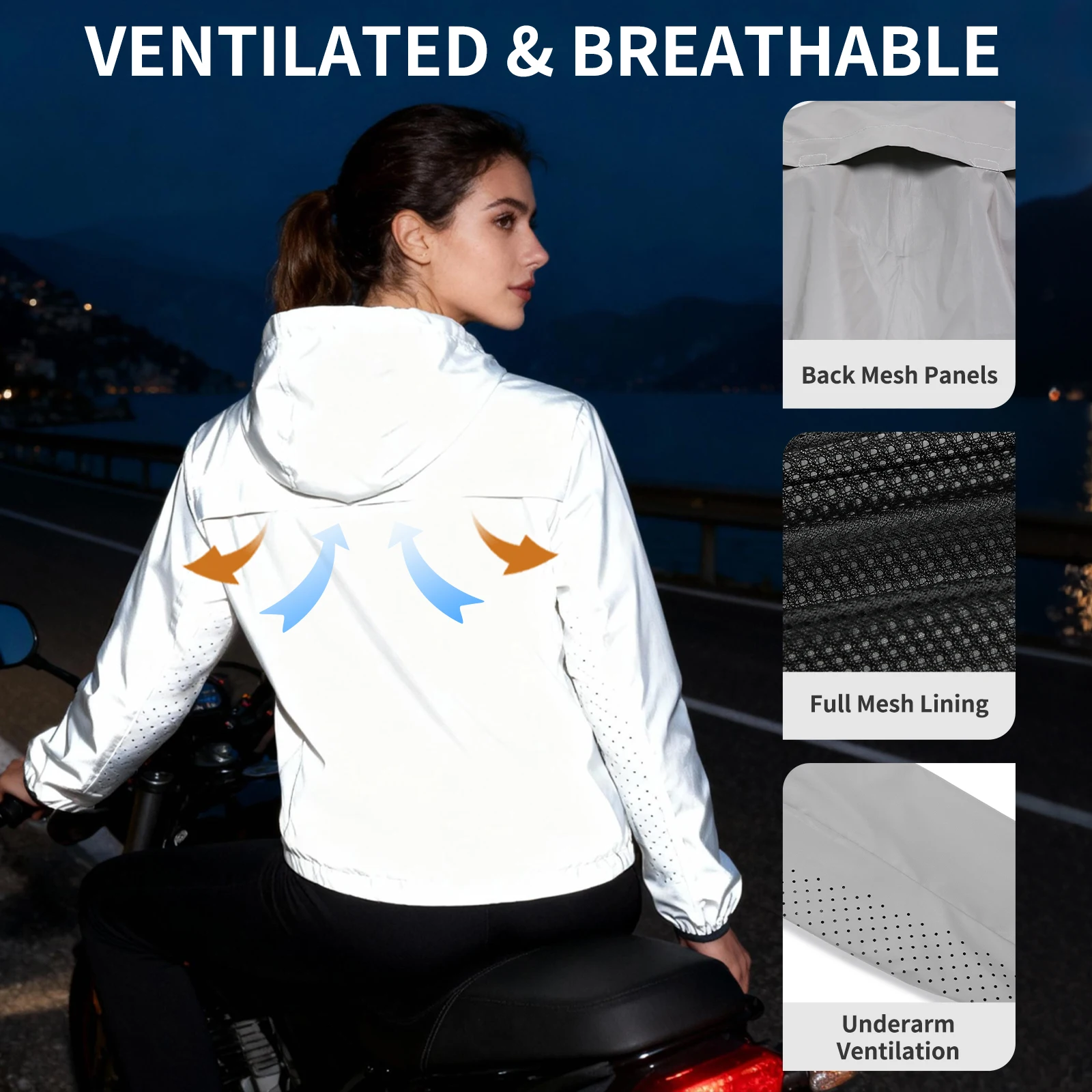 WOSAWE 풀 리플렉티브 모터사이클 재킷 야간 발광 재킷 MTB 바이크 윈드브레이커 여행 스포츠 하이킹 의류