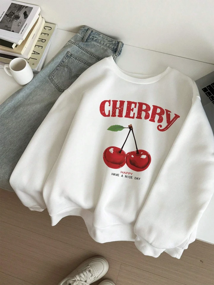 Casual Women's Sweatshirts Cherries Graphic Printing Hoodies