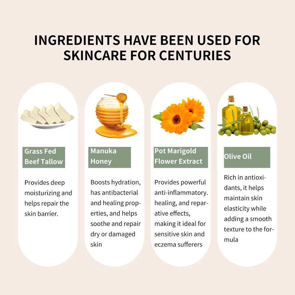 Hydrating Beef Tallow Honey Balm Rejuvenating Improve Rough Tallow Face Moisturizer Non Greasy Face Cream Whole Body Care
