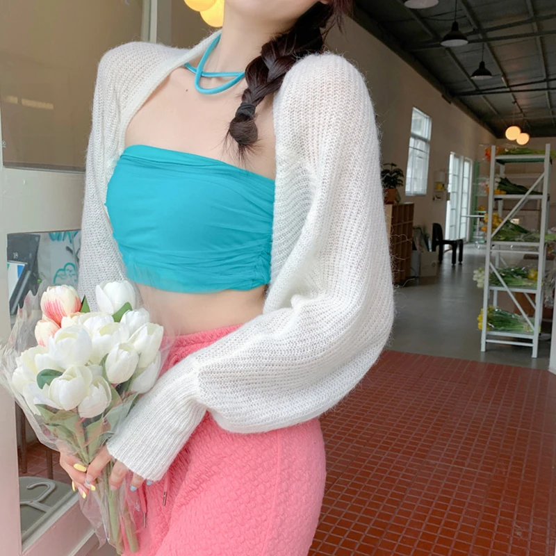 y2k Shrug 2000s Women Clothes Solid Color Long Sleeve Cropped Knitted Tops Sun Protection Cardigan Coquette Clothing 11 y2k Shrug 2000s Women Clothes Solid Color Long Sleeve Cropped Knitted Tops Sun Protection Cardigan Coquette Clothing