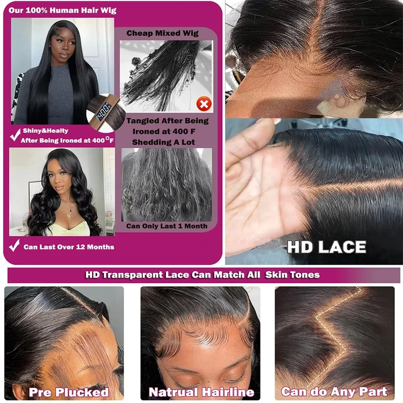 30 Inch Body Wave Human Hair Front Wig 13x6 13x4 Hd Lace Transparent Frontal wig Pre Plucked Brazilian Human Hair Wigs For Women