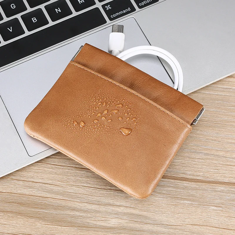 Genuine Leather Coin Purse For Men Women Cowhide RFID Short Slim Squeeze Opening Change Card Holder Pouch Money Key Storage Bag