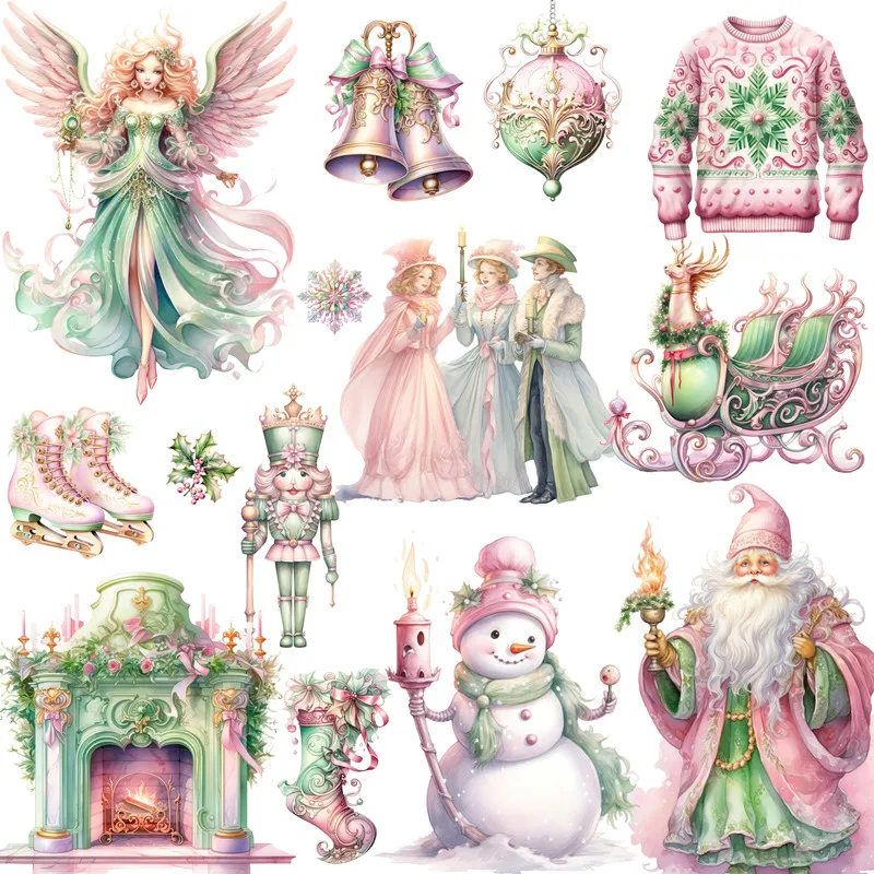 20Pcs/Pack Pink Christmas Sticker DIY Craft Scrapbooking Album Junk Journal Decorative Stickers