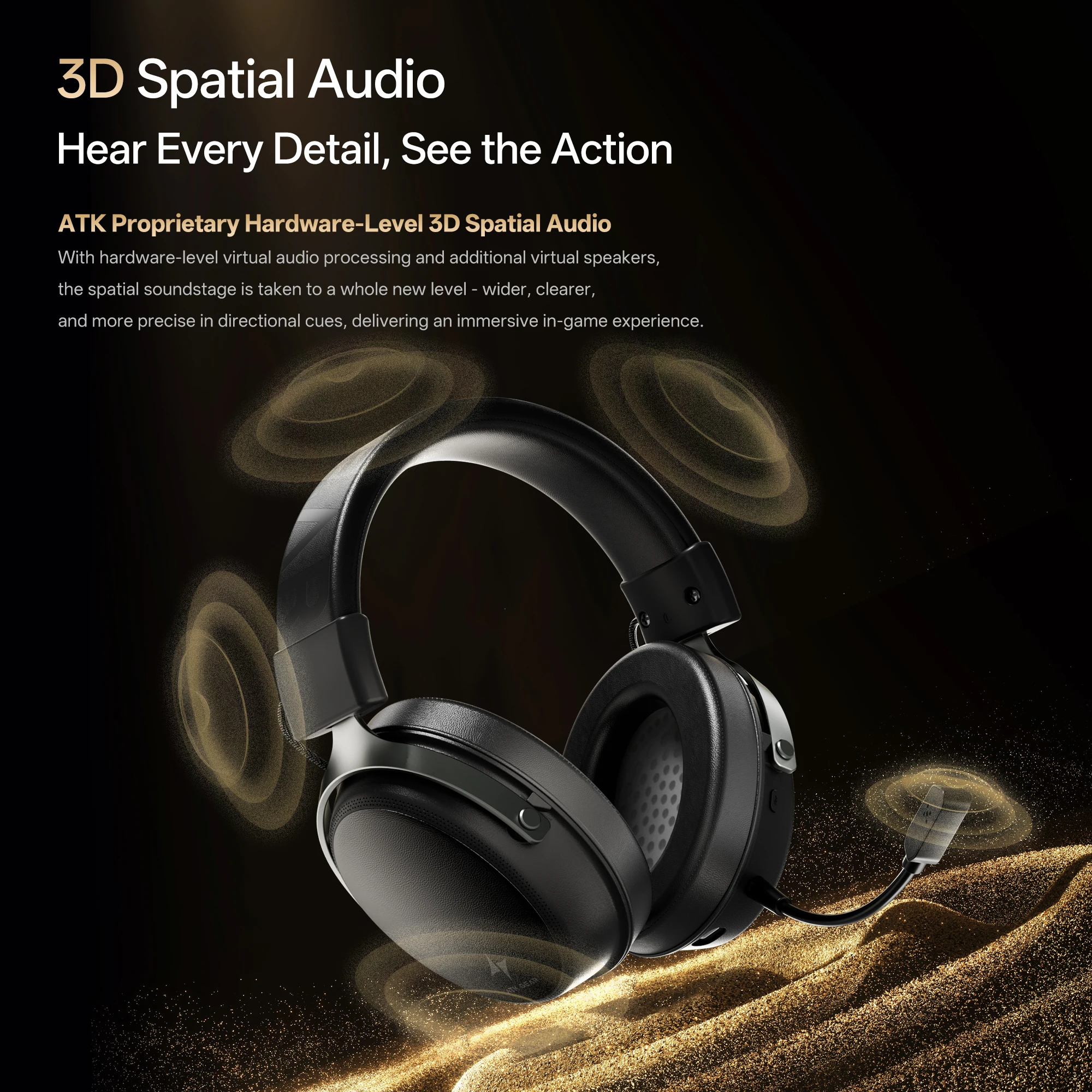 Three-Mode Wireless Gaming Headset – PS5 PC Headphones with Microphone, Virtual 7.1 Surround Sound, Noise Reduction & Low-Latency Audio 3