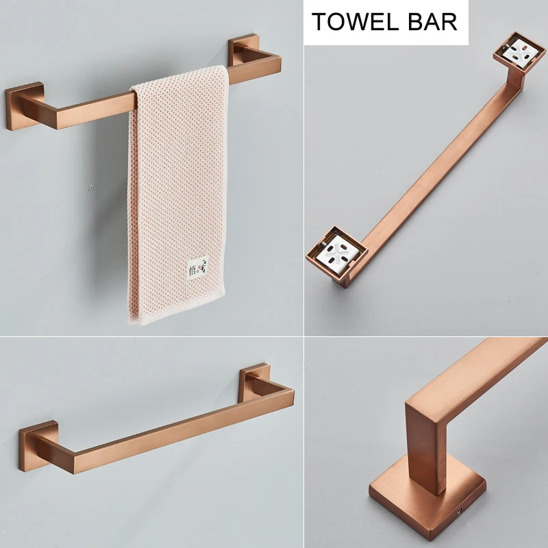 Description Picture 3 of itemShinesia Bathroom Accessories Hardware Set Rose Golden Wall Toilet Roll Paper Holder Robe Hook Towel Rack Stainless Steel
