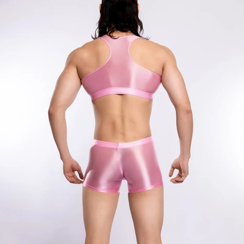 Sexy men's underwear gloss Transparent Boxer pants Bag U bulge gay smooth Shiny japanese swimsuit Tight shorts vest suit